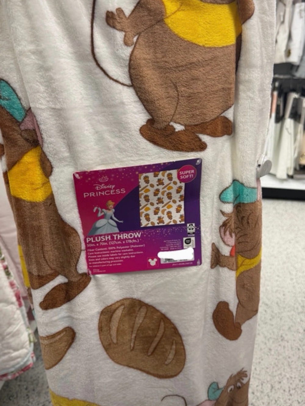 Cinderella Disney Princess Plush Throw Blanket - White, Brown, Yellow, Teal